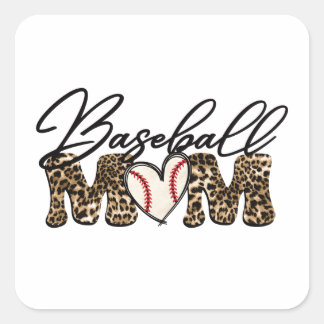 Baseball Mom Leopard Design Square Sticker