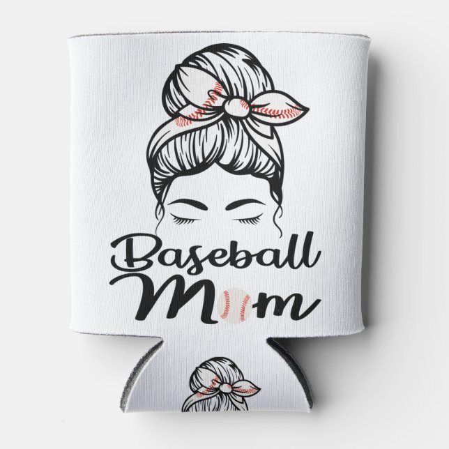 Baseball Mom Leopard Funny Softball Mom Can Cooler (Front)