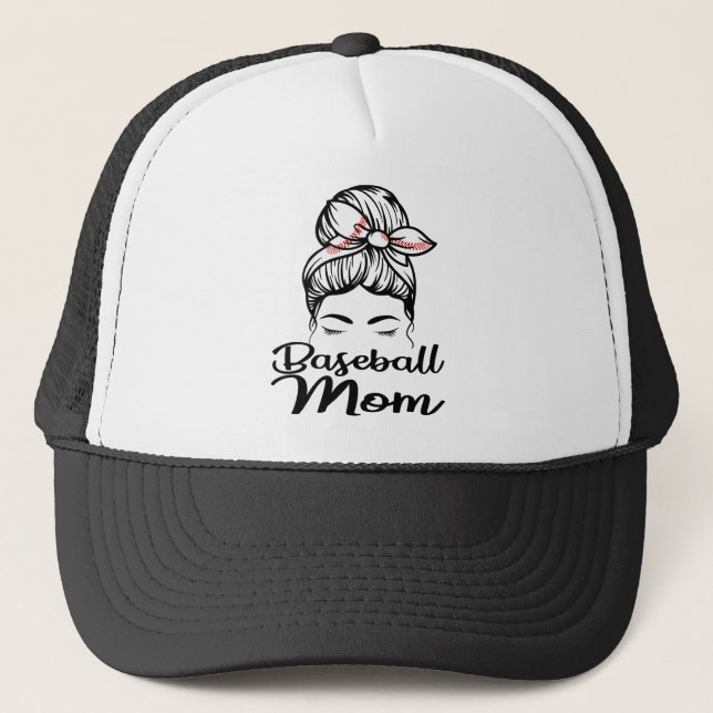Baseball Mom Leopard Funny Softball Mom Trucker Hat (Front)