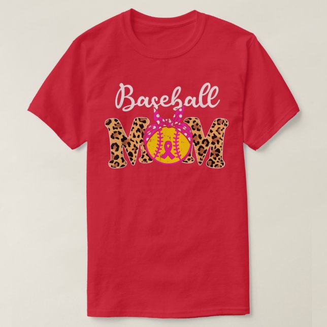 Baseball Mom Leopard Game Day Breast Cancer Awaren T-Shirt (Design Front)
