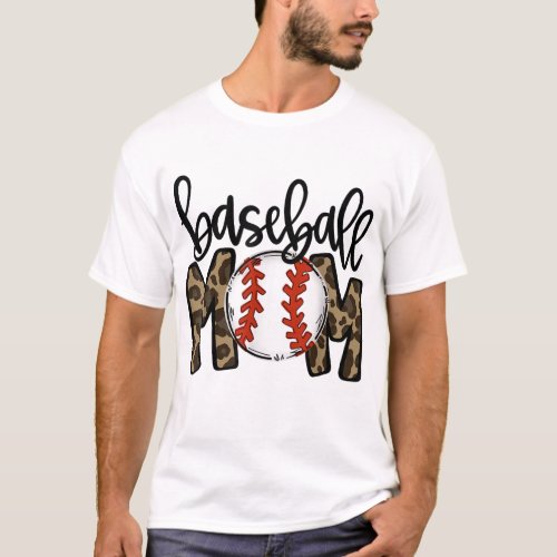 Baseball Mom Leopard Game Day Vibes T_ball Mom Mot T_Shirt