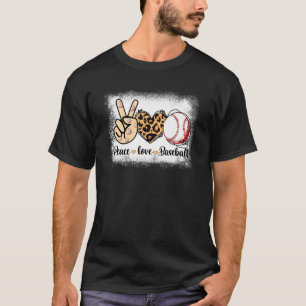 Baseball Mom Leopard Print Peace Love Baseball Mot T-Shirt