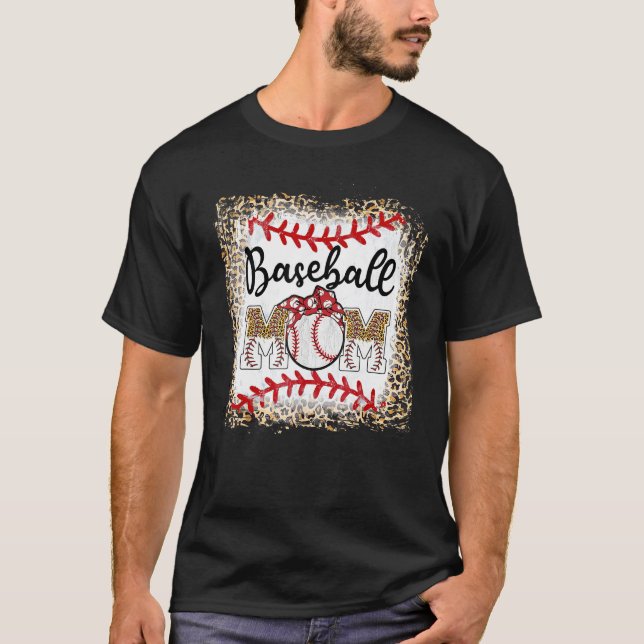 Baseball Mom Leopard  Softball Mom Mother s Day T-Shirt (Front)