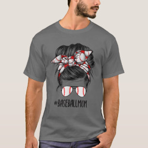 Baseball Mom Messy Bun Proud Mama Baseball Scarf S T-Shirt