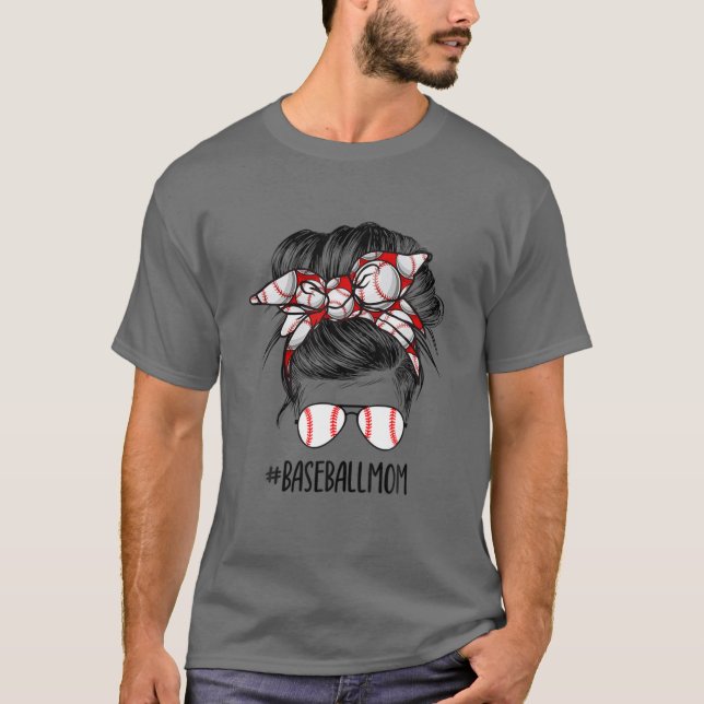Baseball Mom Messy Bun Proud Mama Baseball Scarf S T-Shirt (Front)