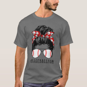Baseball Mom Messy Bun Proud Mama Baseball Scarf S T-Shirt