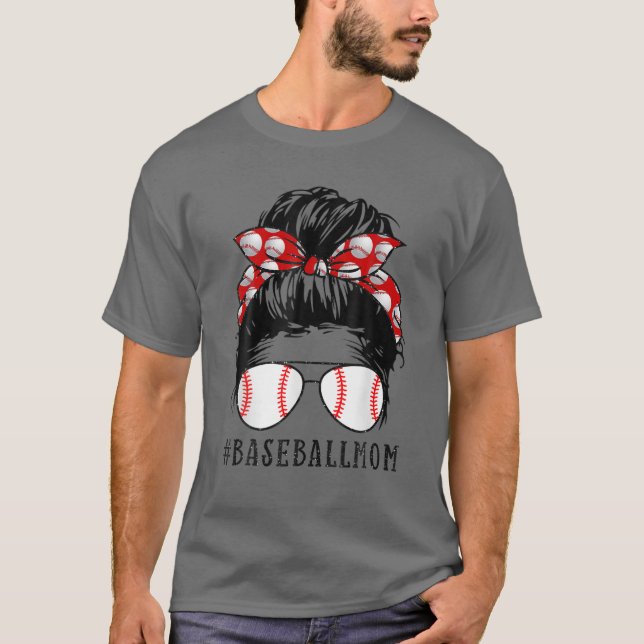 Baseball Mom Messy Bun Proud Mama Baseball Scarf S T-Shirt (Front)