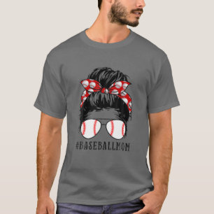 Baseball Mom Messy Bun Proud Mama Baseball Scarf S T-Shirt