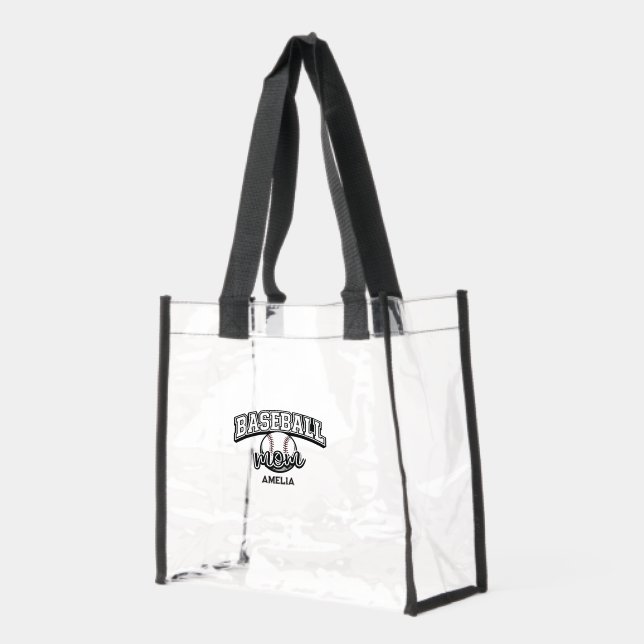 Baseball Mom Monogram Initial Stadium Approved Clear Tote Bag (Left)