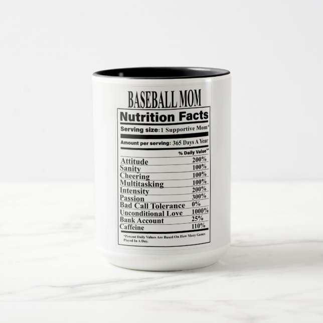 Baseball Mom Nutrition Facts Mug (Center)