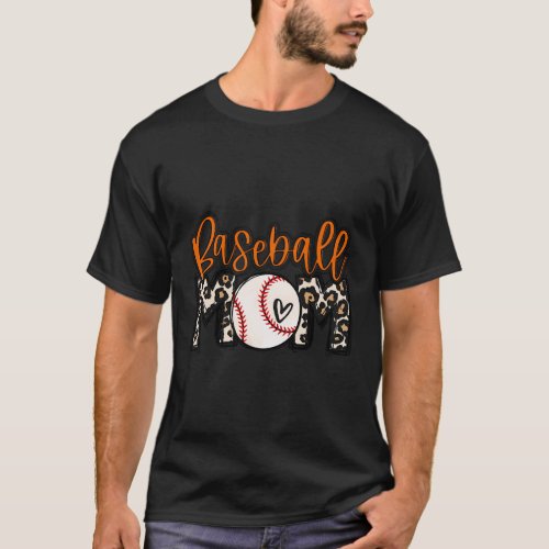 Baseball Mom Orange Leopard Baseball Mama T_Shirt