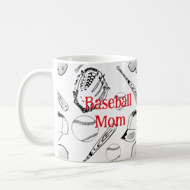 Baseball Mom Pattern Classic Mug, 11 oz Coffee Mug (Left)