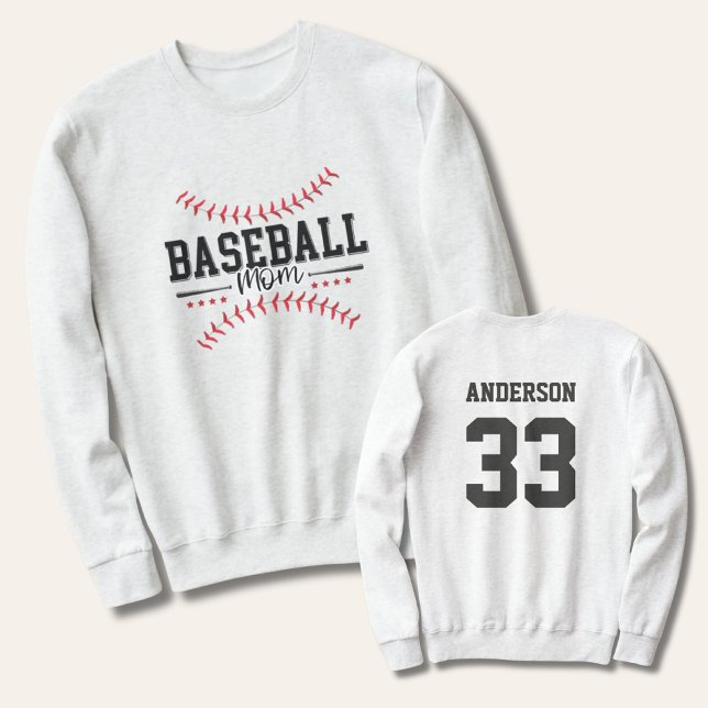 Baseball Mom Personalized Back Baseball Stitching Sweatshirt (Baseball Mom Sweatshirt Gift)