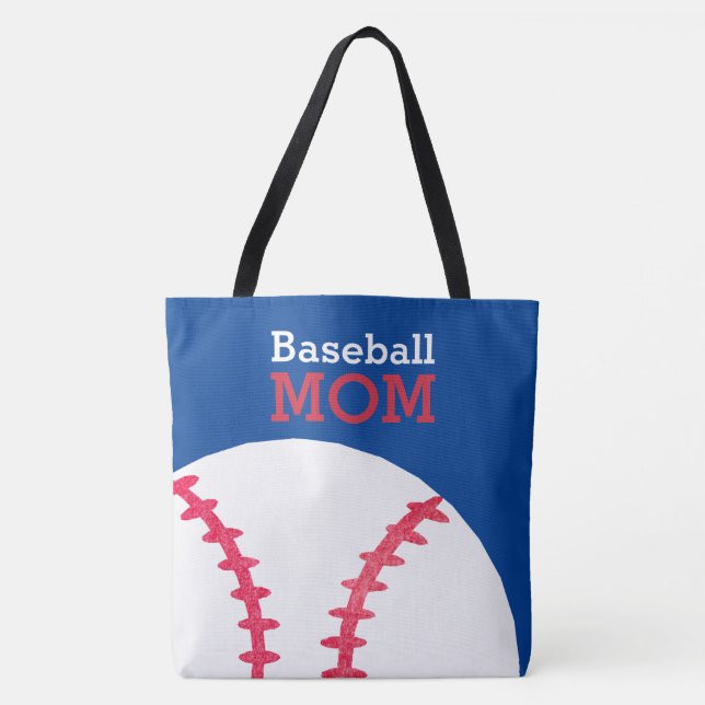 Baseball Mom Retro Personalized Trendy Blue Tote Bag (Front)