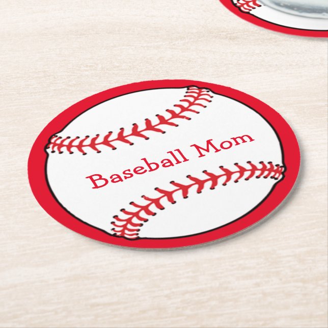 Baseball Mom Round Paper Coaster (Angled)