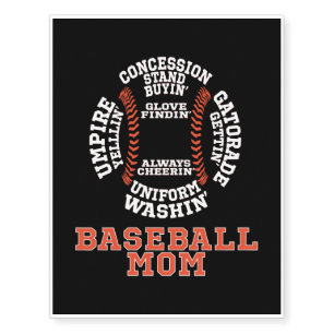 Baseball Mom Shirts Temporary Tattoos