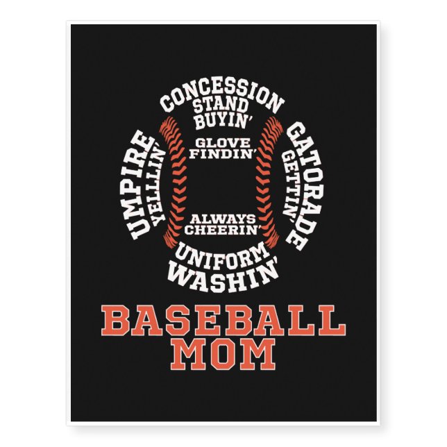 Baseball Mom Shirts Temporary Tattoos (Front)