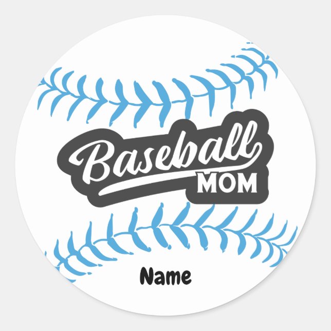 Baseball Mom with Name Classic Round Sticker (Front)