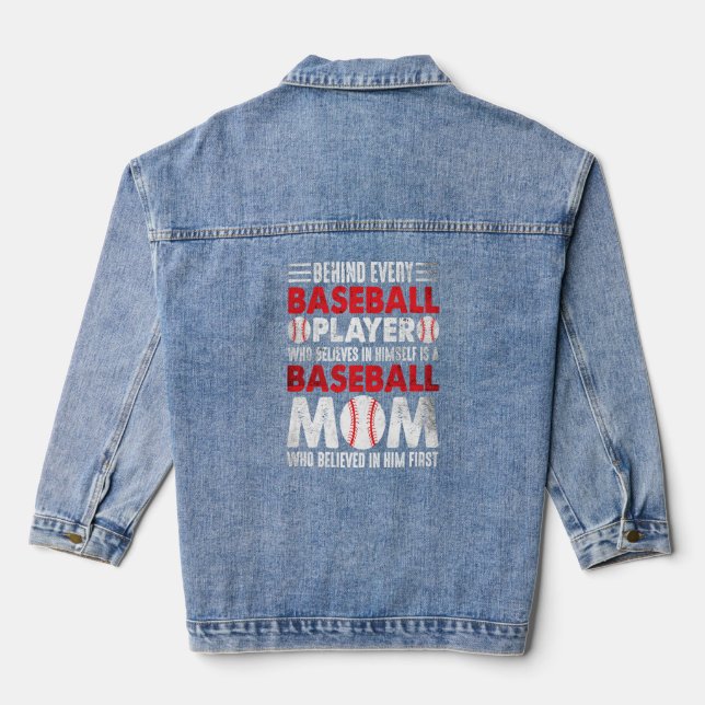 Baseball Mom Women Mother's Day Baseball  Denim Jacket (Back)