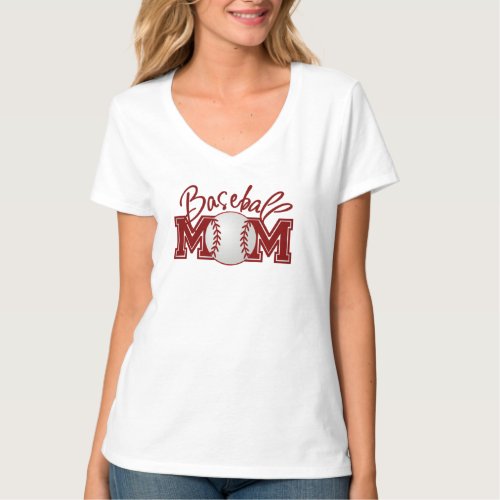 Baseball Mom Womens Hanes Nano V_Neck T_Shirt
