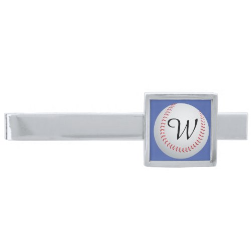 Baseball monogram Fully Customize Silver Finish Tie Bar