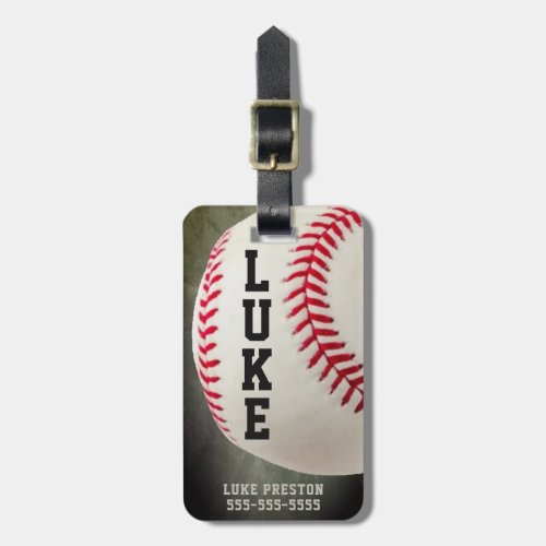 Baseball Monogram or 2-4 Letter Name Luggage Tag - Realistic baseball photograph personalized with a monogram or a name up to 4 letters. Longer names will require adjusting the font size by clicking CUSTOMIZE FURTHER or contact the designer via Zazzle Chat or makeitaboutyoustore@gmail.com if you'd like this design modified or on another product.