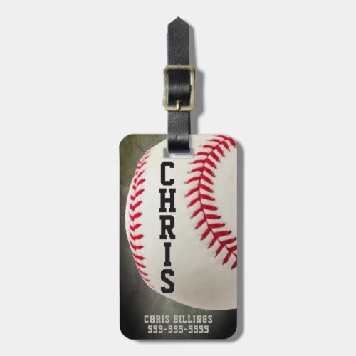 Baseball Monogram or 2-5 Letter Name Luggage Tag - Realistic baseball personalized with a monogram or a name up to 5 letters. Longer names will require adjusting the font size by clicking CUSTOMIZE FURTHER or contact the designer via Zazzle Chat or makeitaboutyoustore@gmail.com if you'd like this design modified or on another product.