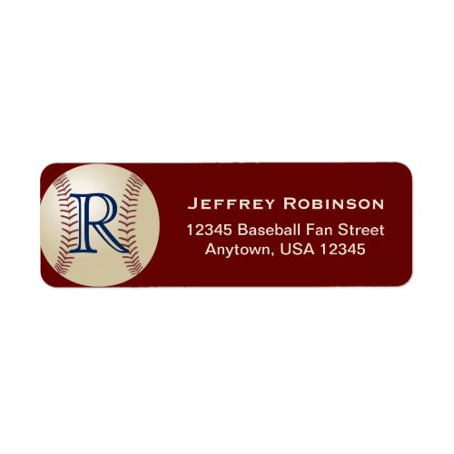 Baseball Monogram Red Name and Address Label