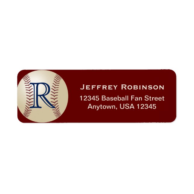 Baseball Monogram Red Name and Address Label (Front)