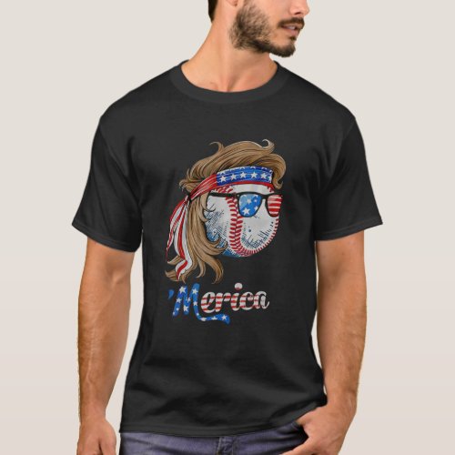 Baseball Mullet 4Th Of July American Flag Merica T_Shirt