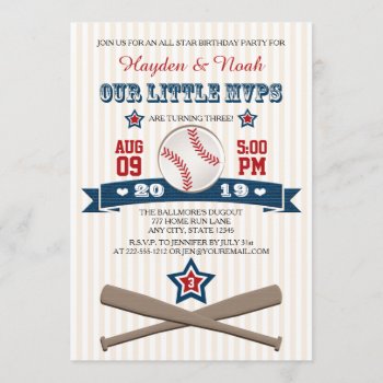 Baseball Mvp Birthday Invitation For Twins by OccasionInvitations at Zazzle