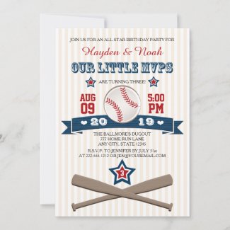 BASEBALL MVP BIRTHDAY INVITATION FOR TWINS