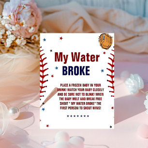 Baseball My water broke Baby Shower Game sign