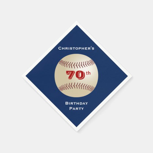 Baseball Name 70th Birthday Party Blue Paper Paper Napkins