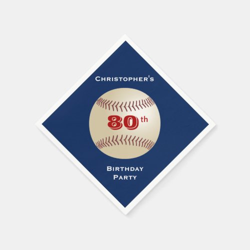Baseball Name 80th Birthday Party Blue Paper Paper Napkins