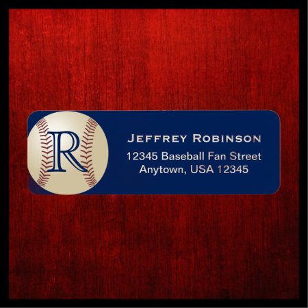 Baseball Name And Address Label With Monogram Blue
