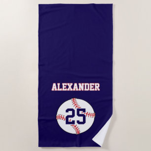 Baseball Name & Number Beach Towel