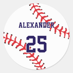 Baseball   Name & Number Classic Round Sticker