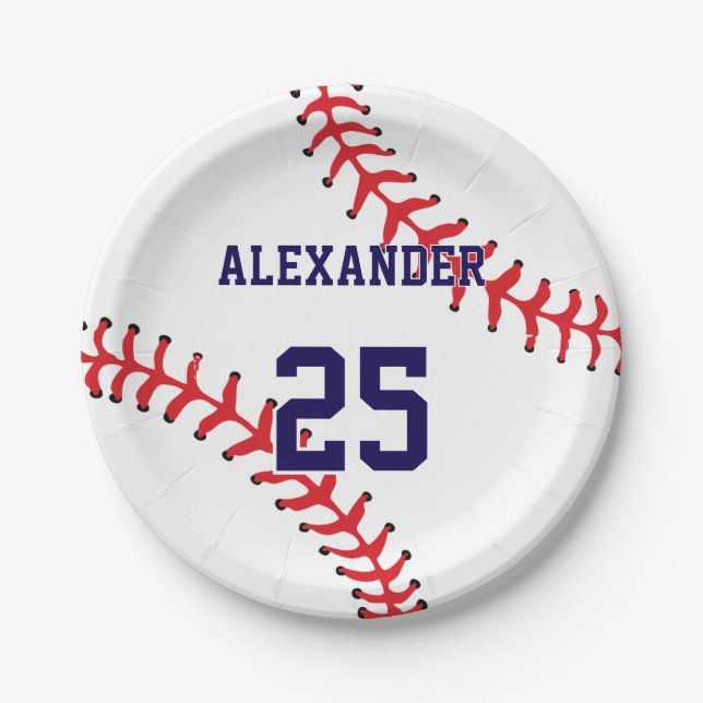 Baseball | Name & Number Paper Plates (Front)