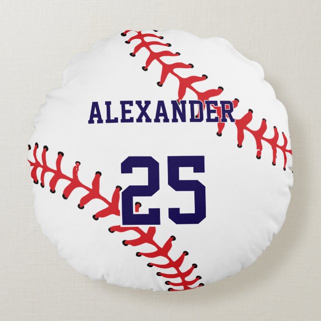 Baseball | Name & Number Round Pillow (Front)
