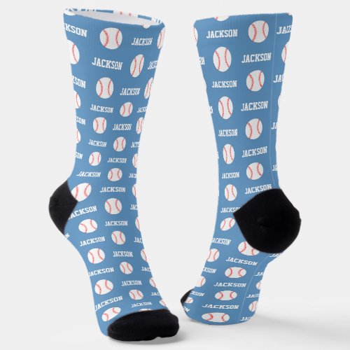 Baseball Name Pattern Blue Socks