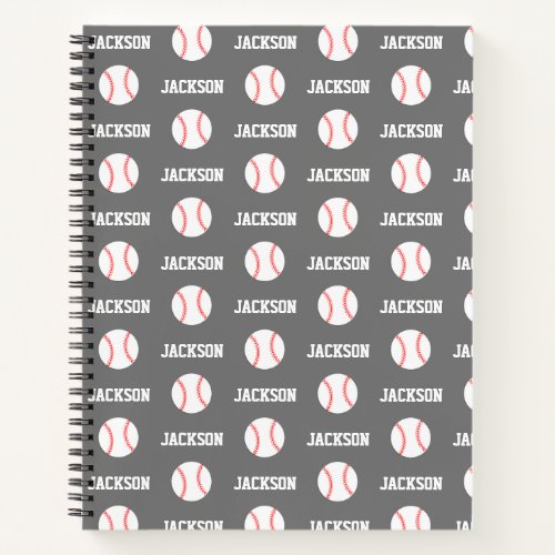 Baseball Name Pattern Gray Notebook