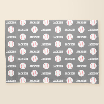 Baseball Name Pattern Gray Pillow Case by printcreekstudio at Zazzle