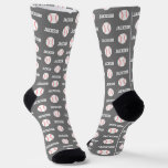 Baseball Name Pattern Gray Socks