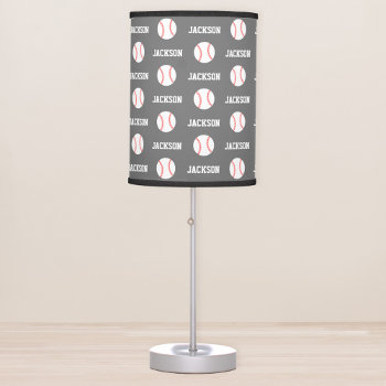Baseball Name Pattern Gray Table Lamp by printcreekstudio at Zazzle