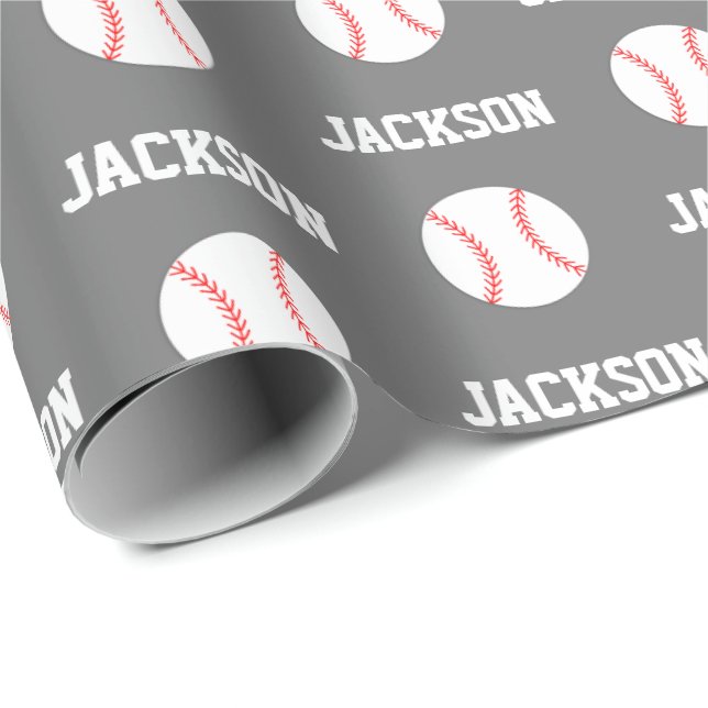 Baseball Name Pattern Gray Wrapping Paper (Roll Corner)