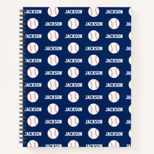 Baseball Name Pattern Navy Blue Notebook