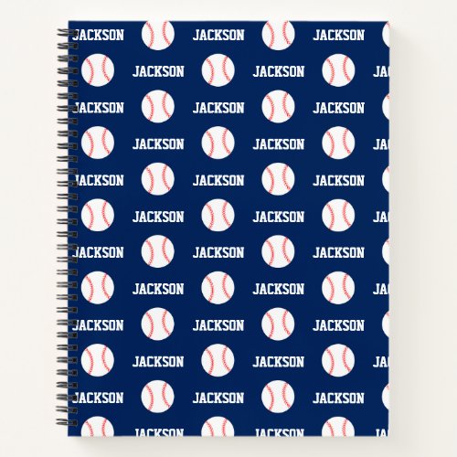 Baseball Name Pattern Navy Blue Notebook