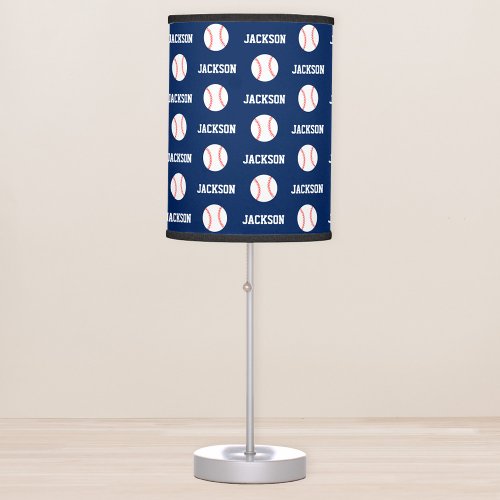 Baseball Name Pattern Navy Blue Table Lamp