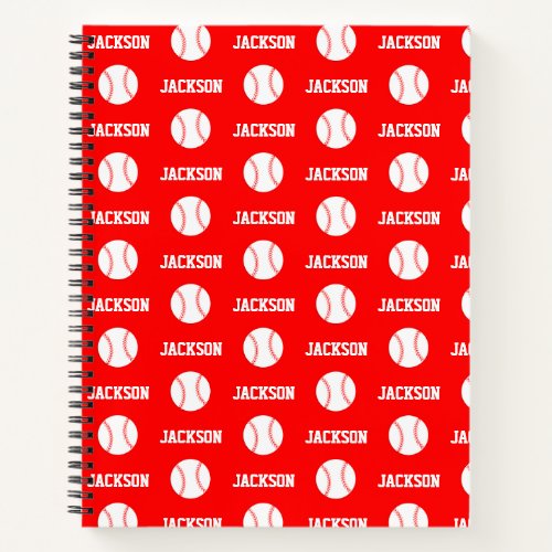 Baseball Name Pattern Red Notebook